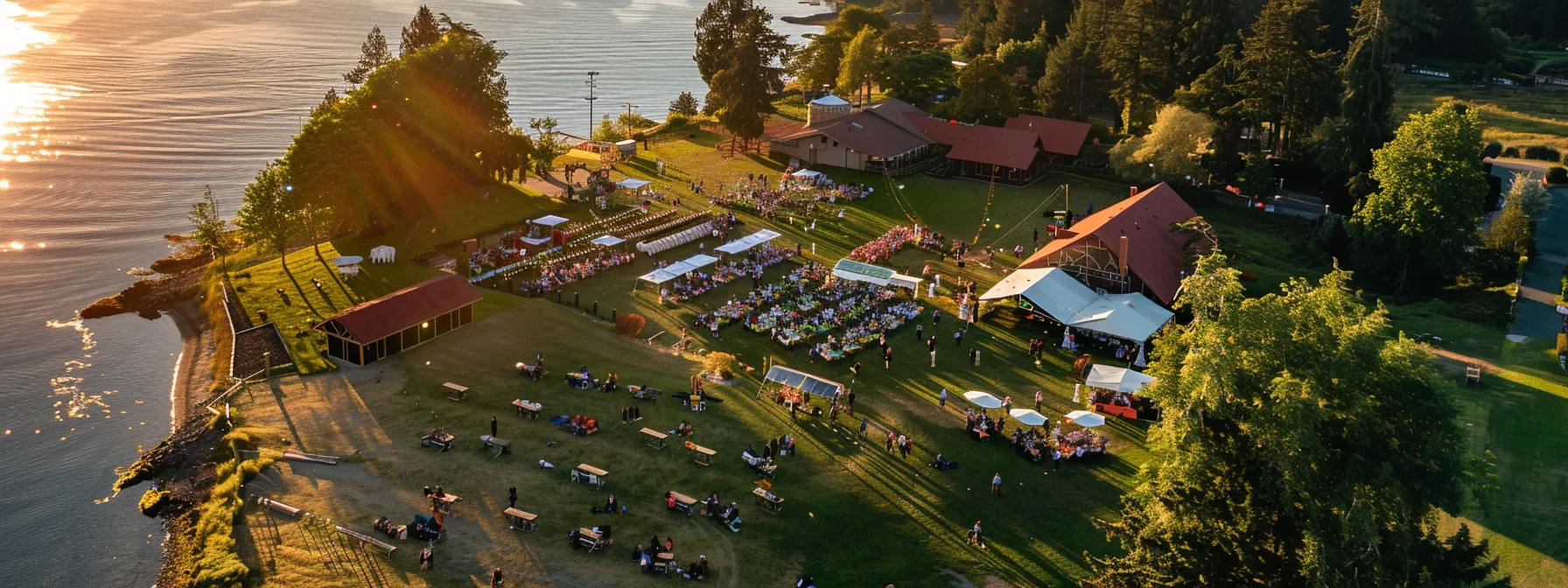 a breathtaking aerial view of a vibrant whidbey island event, showcasing a well-organized venue layout perfectly accommodating guests, with scenic landscapes framing the tailored photo spots amidst joyful interactions. a breathtaking aerial view of a vibrant whidbey island event, showcasing a well-organized venue layout perfectly accommodating guests, with scenic landscapes framing the tailored photo spots amidst joyful interactions.