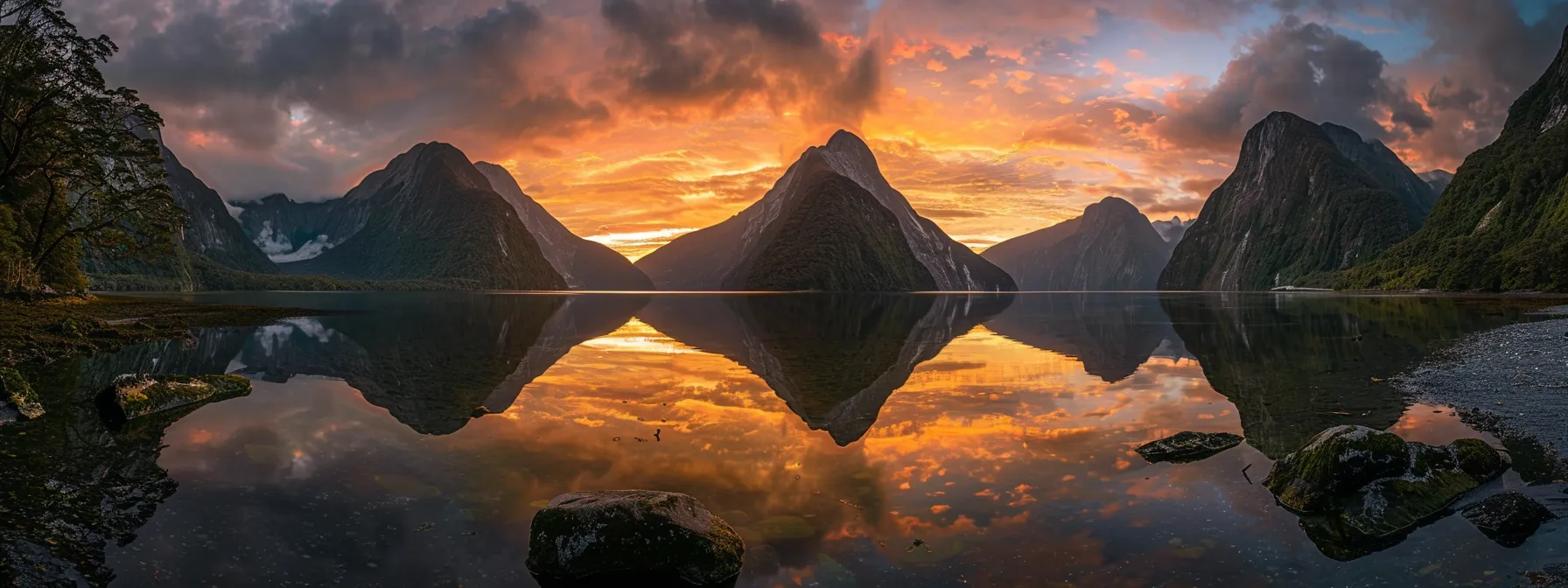 a breathtaking landscape of a vibrant sunset casting golden hues over a tranquil lake, with silhouetted mountains framing the horizon and soft ripples reflecting the warm colors in perfect harmony.