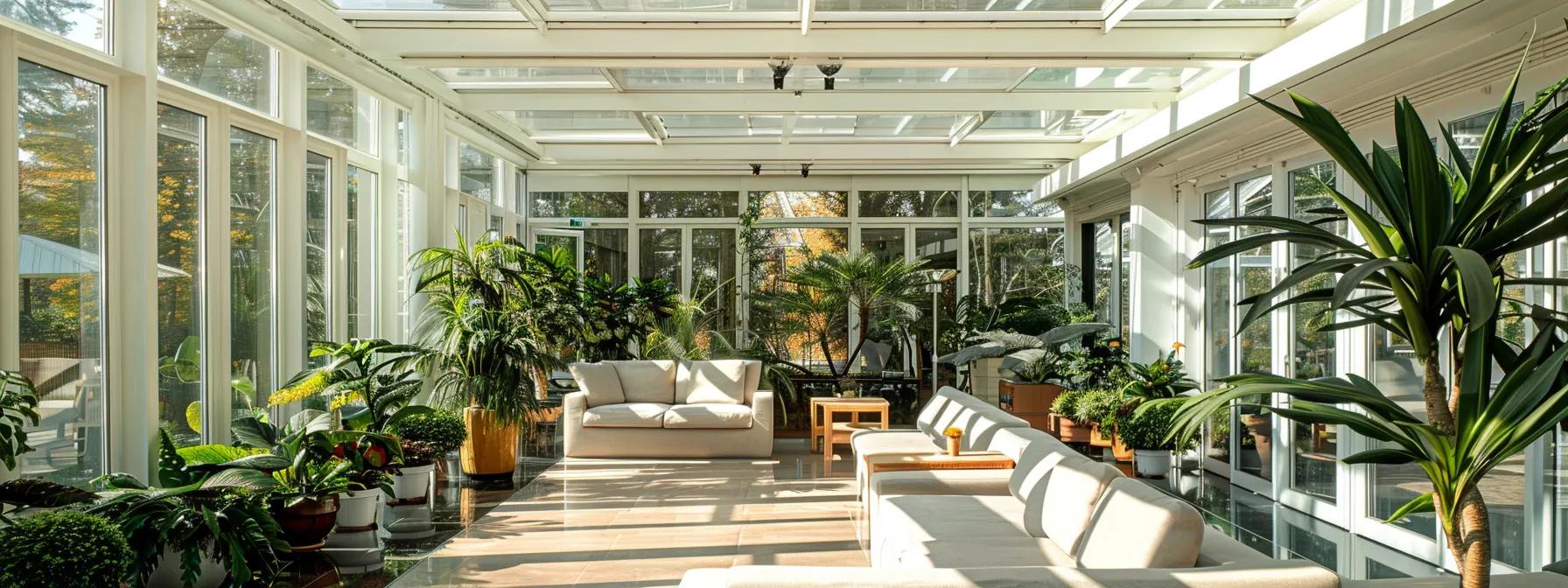 a bright, airy sunroom featuring expansive glass walls that seamlessly blend indoor and outdoor spaces, adorned with lush greenery and sustainable materials, exemplifying modern biophilic design and customizable elegance. a bright, airy sunroom featuring expansive glass walls that seamlessly blend indoor and outdoor spaces, adorned with lush greenery and sustainable materials, exemplifying modern biophilic design and customizable elegance.