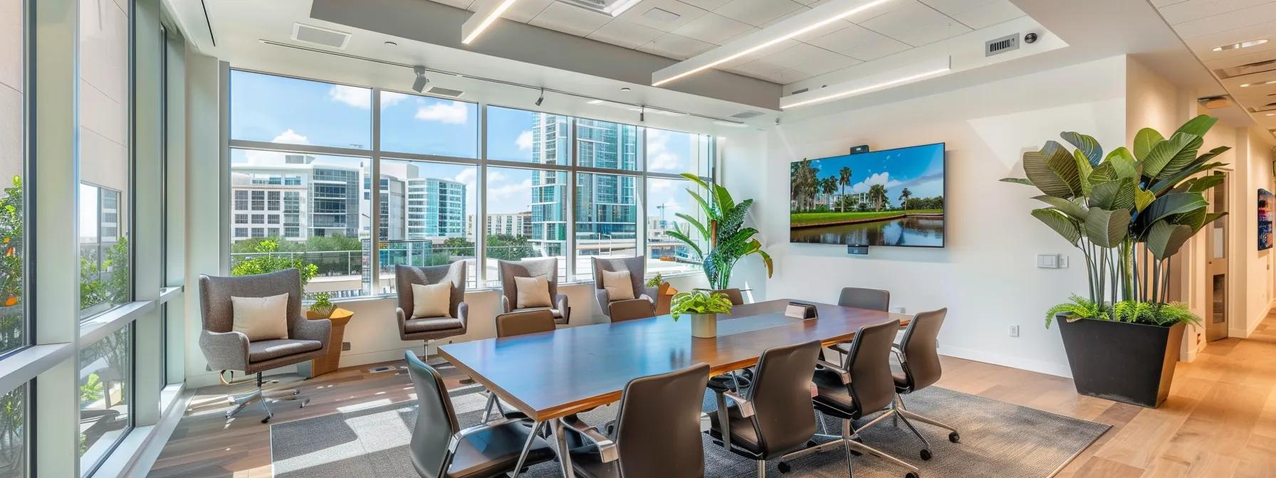 a bright and modern office space features a sleek conference table with a digital presentation on florida's homestead exemptions, surrounded by engaged professionals discussing the implications of inherited property tax in an urban setting. a bright and modern office space features a sleek conference table with a digital presentation on florida's homestead exemptions, surrounded by engaged professionals discussing the implications of inherited property tax in an urban setting.