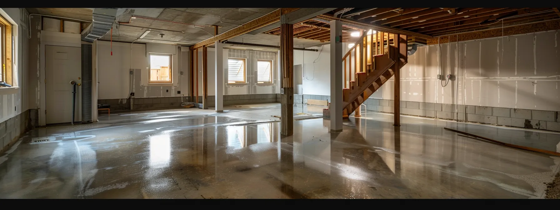 a bright and professional basement scene showcases a contractor applying waterproofing membranes to exposed concrete walls, with a french drain installation underway and a sump pump ready for placement, all underscored by effective grading and drainage solutions. a bright and professional basement scene showcases a contractor applying waterproofing membranes to exposed concrete walls, with a french drain installation underway and a sump pump ready for placement, all underscored by effective grading and drainage solutions.