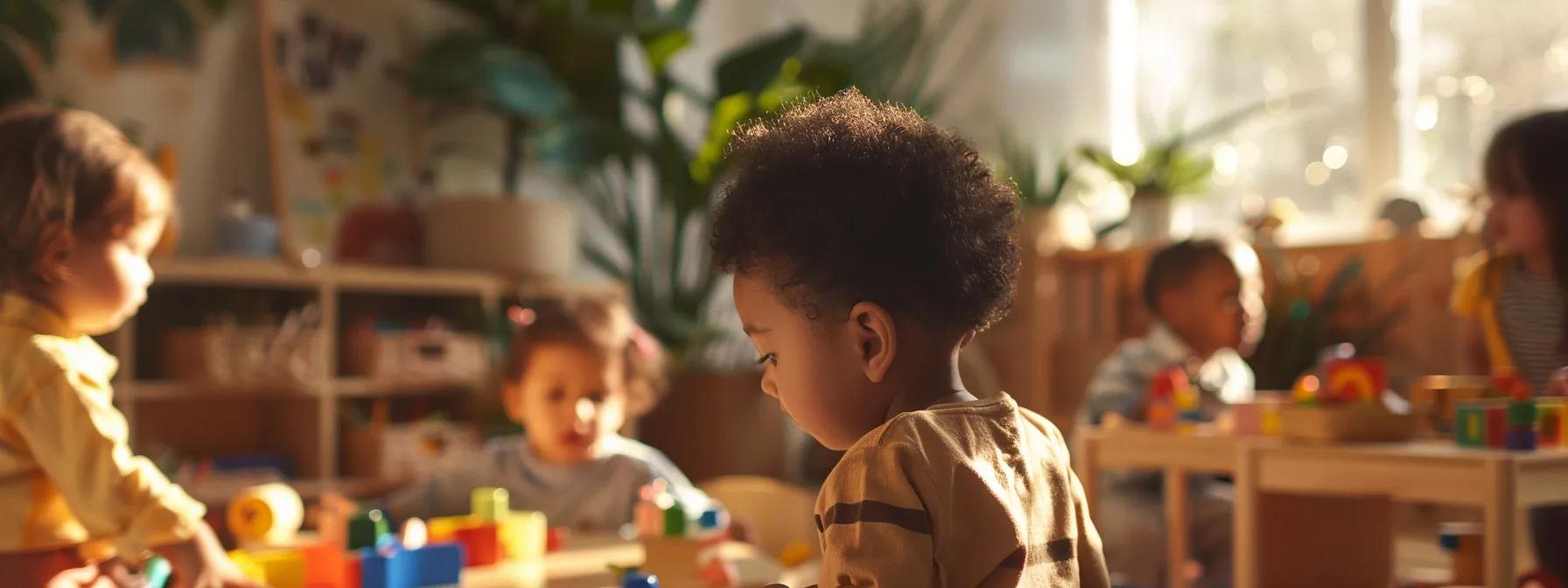 a brightly lit, modern classroom filled with toddlers engaged in cooperative play, showcasing their developing social skills and empathy through shared activities that stimulate cognitive growth and emotional regulation. a brightly lit, modern classroom filled with toddlers engaged in cooperative play, showcasing their developing social skills and empathy through shared activities that stimulate cognitive growth and emotional regulation.