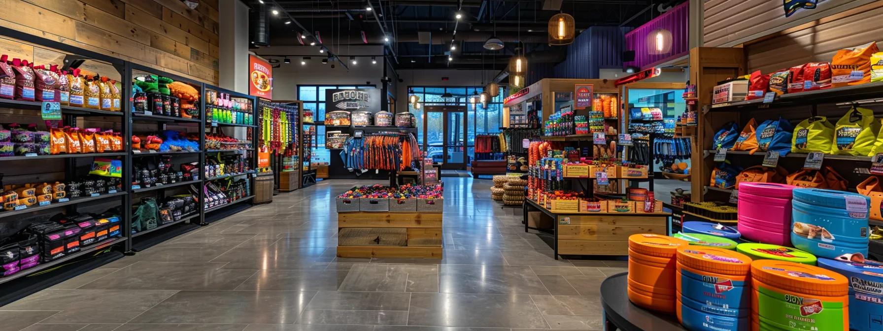 a brightly lit, modern pet supply store showcases a vibrant display of tough, high-quality fetch toys made from advanced synthetic polymers and natural rubber, emphasizing their durability and safety for aggressive chewers. a brightly lit, modern pet supply store showcases a vibrant display of tough, high-quality fetch toys made from advanced synthetic polymers and natural rubber, emphasizing their durability and safety for aggressive chewers.