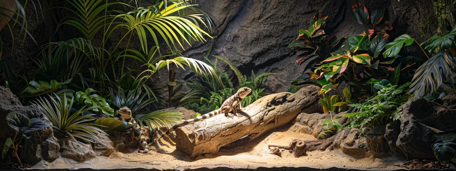 a brightly lit, modern reptile habitat featuring a basking area under a specialized uvb light, showcasing a vibrant and healthy lizard actively absorbing essential sunlight, emphasizing the critical role of uvb in reptile health and metabolism. a brightly lit, modern reptile habitat featuring a basking area under a specialized uvb light, showcasing a vibrant and healthy lizard actively absorbing essential sunlight, emphasizing the critical role of uvb in reptile health and metabolism.