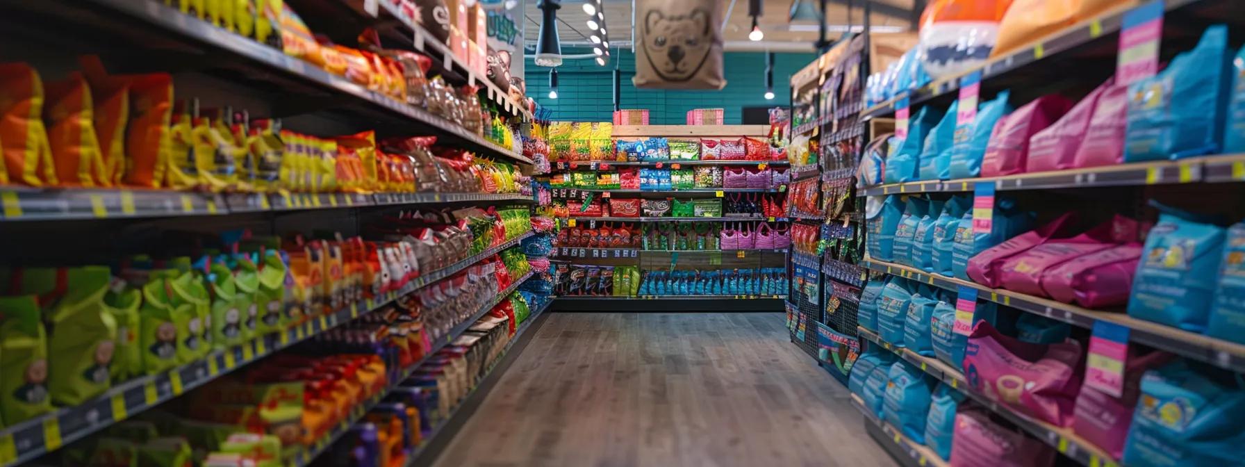 a brightly lit urban pet store interior features an engaging display of colorful, non-toxic dog toys with prominent labels and certifications clearly visible, inviting dog owners to make informed choices. a brightly lit urban pet store interior features an engaging display of colorful, non-toxic dog toys with prominent labels and certifications clearly visible, inviting dog owners to make informed choices.