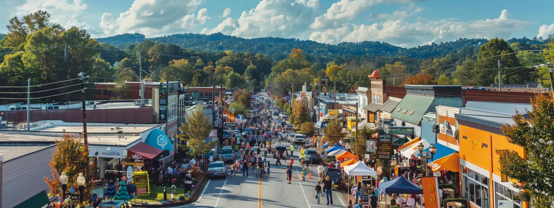 a bustling community festival in blue ridge, ga, showcases families enjoying vibrant outdoor activities, colorful vendor tents, and engaging performances, all set against a lively urban backdrop that captures the spirit of year-round events and local celebrations. a bustling community festival in blue ridge, ga, showcases families enjoying vibrant outdoor activities, colorful vendor tents, and engaging performances, all set against a lively urban backdrop that captures the spirit of year-round events and local celebrations.