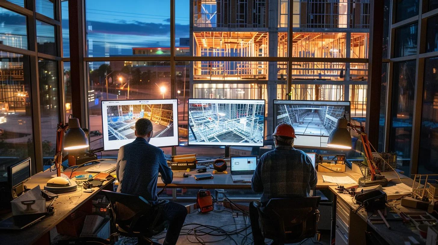 a bustling construction site in knoxville, tennessee, showcasing a diverse team of general contractors collaborating under the warm glow of a sunset, surrounded by structural frameworks and blueprints, symbolizing the essence of project management and innovation. a bustling construction site in knoxville, tennessee, showcasing a diverse team of general contractors collaborating under the warm glow of a sunset, surrounded by structural frameworks and blueprints, symbolizing the essence of project management and innovation.