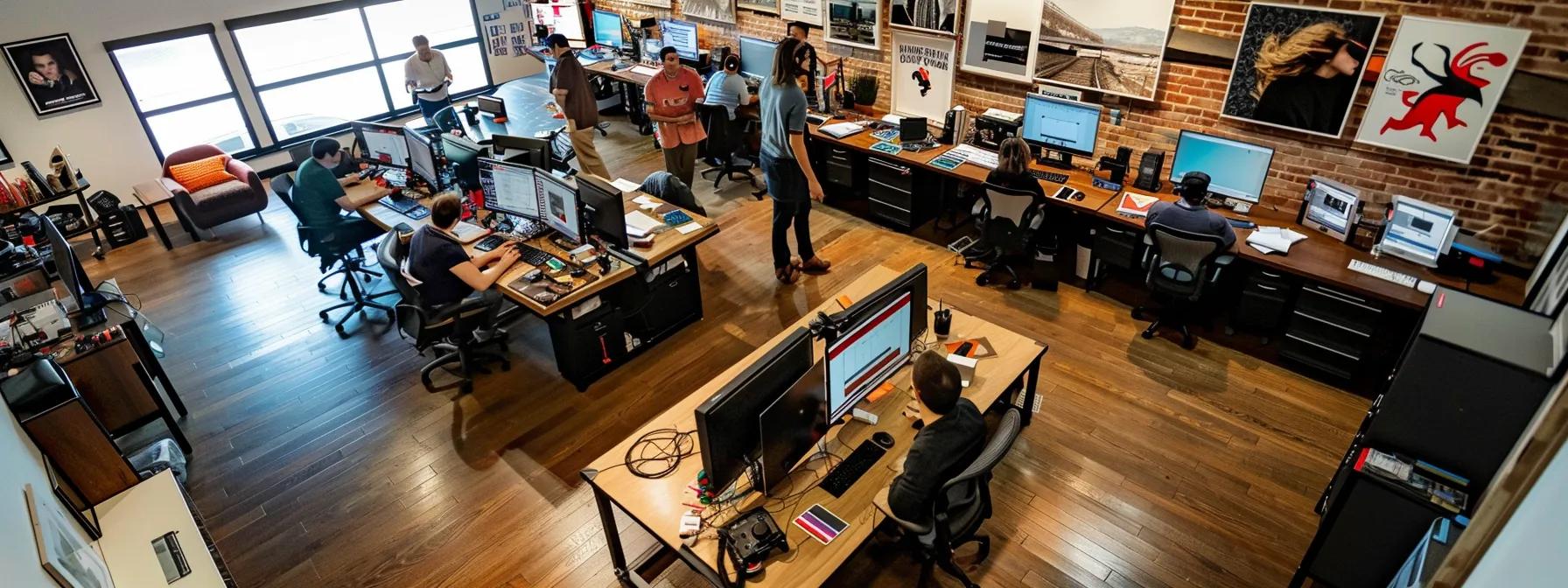 a bustling dallas video production studio, showcasing a diverse team engaged in pre-production planning with storyboards and digital tools, amid high-definition cameras and professional lighting equipment, capturing the essence of a creative and organized workflow.