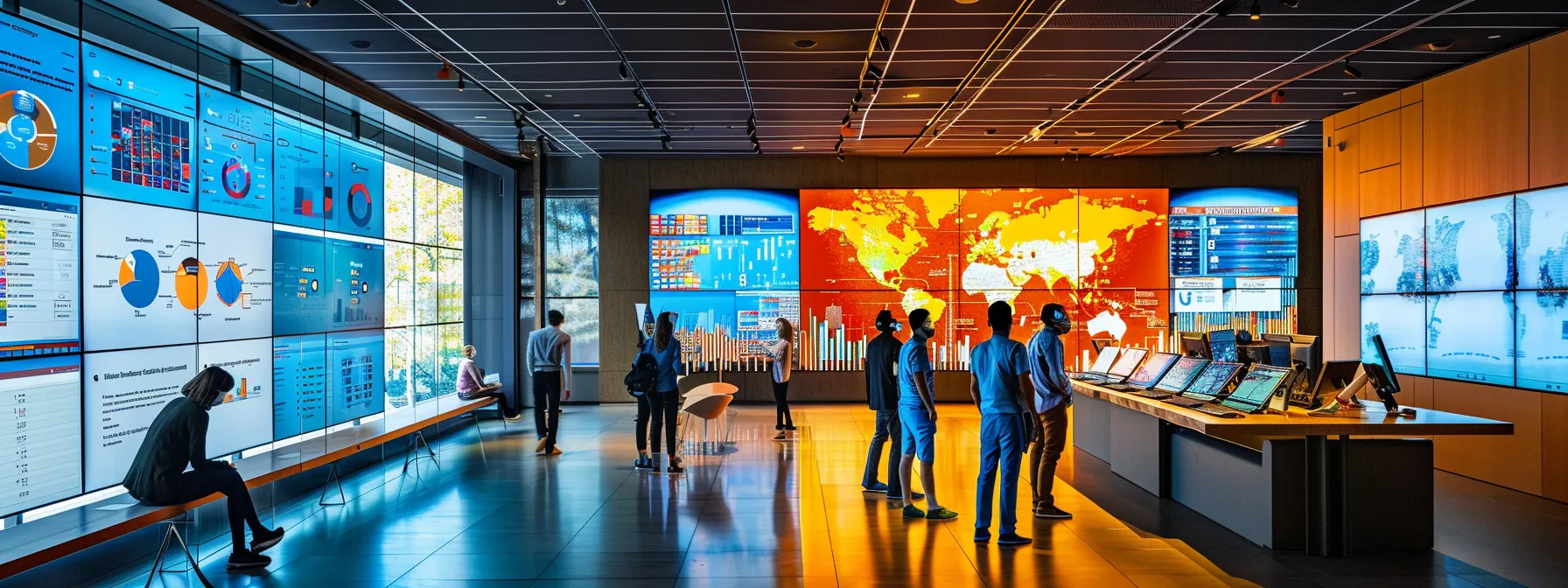 a bustling modern office environment showcases a diverse team engaged in strategic planning, surrounded by digital displays illustrating team capacity metrics and resource allocation charts, highlighting the importance of effective goal-setting in marketing.