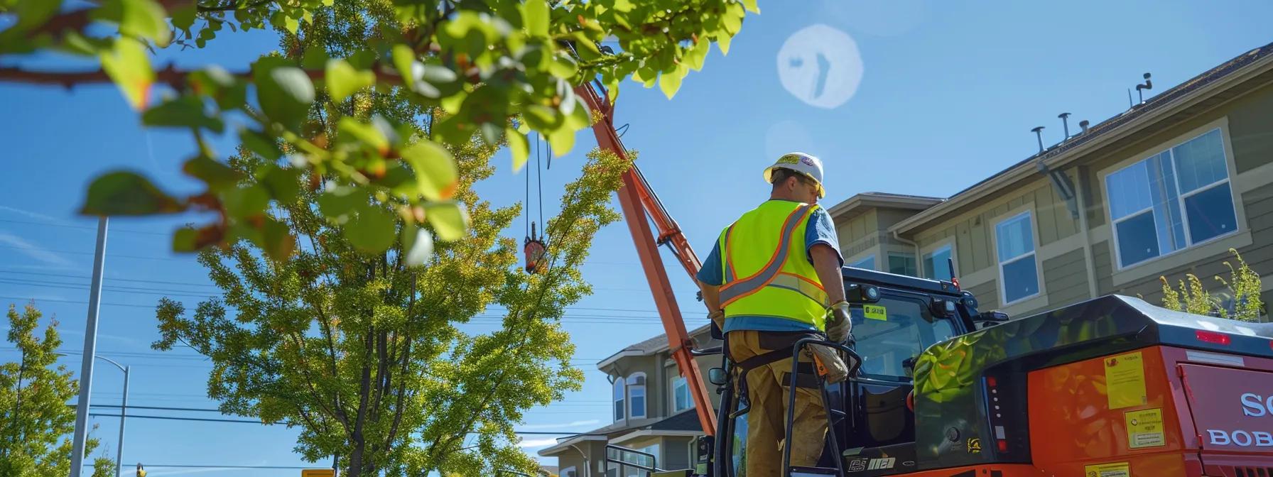 a bustling urban landscape in nampa showcases a dedicated tree removal team in action, utilizing specialized equipment to efficiently remove trees from a commercial property while maintaining safety barriers for customer access. a bustling urban landscape in nampa showcases a dedicated tree removal team in action, utilizing specialized equipment to efficiently remove trees from a commercial property while maintaining safety barriers for customer access.