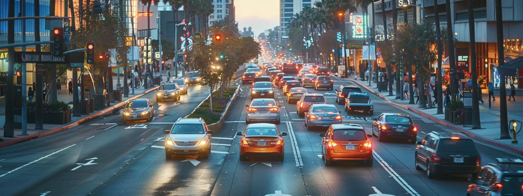 a bustling urban street in san diego showcases smooth asphalt roads lined with modern infrastructure, where vehicles glide effortlessly past sound barriers, illustrating the city’s commitment to effective traffic management and enhanced urban living.