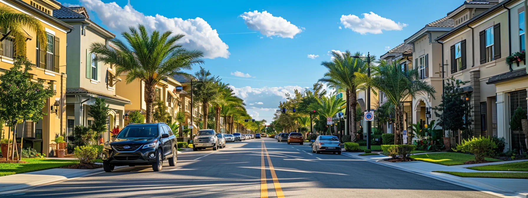 a bustling urban street in wesley chapel showcases modern homes and attractive storefronts, reflecting the affordable housing options and vibrant community life that appeal to families and young professionals in 2023.
