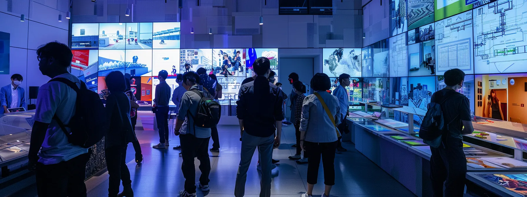 a candid scene captures a diverse group of architects engaged in vibrant discussions at a bright modern workspace, with colorful design blueprints and digital screens showcasing their projects, illustrating the dynamic impact of social media on professional networking.