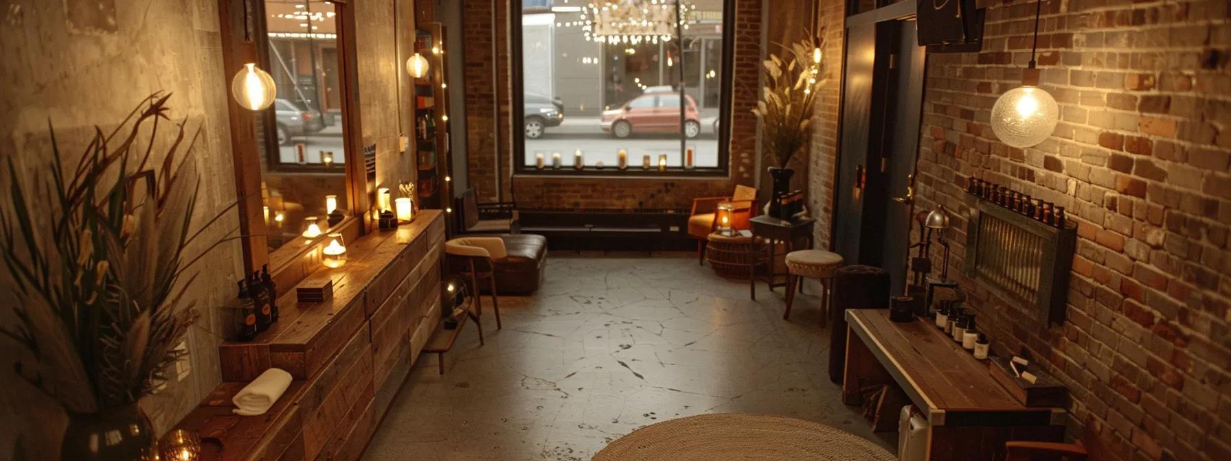 a chic brooklyn salon interior, featuring a modern, stylish waxing station with elegant decor and warm lighting, showcasing a welcoming atmosphere that emphasizes personalized care and quality service.