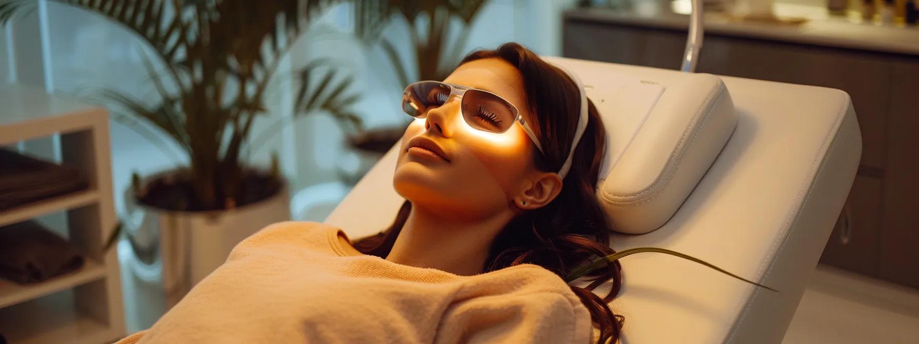 a chic salon interior showcases a client reclining in a modern treatment chair, with elegantly styled eyelashes emphasized, while the beauty expert meticulously applies the eyelash lifting treatment under soft, warm lighting that enhances the inviting atmosphere.