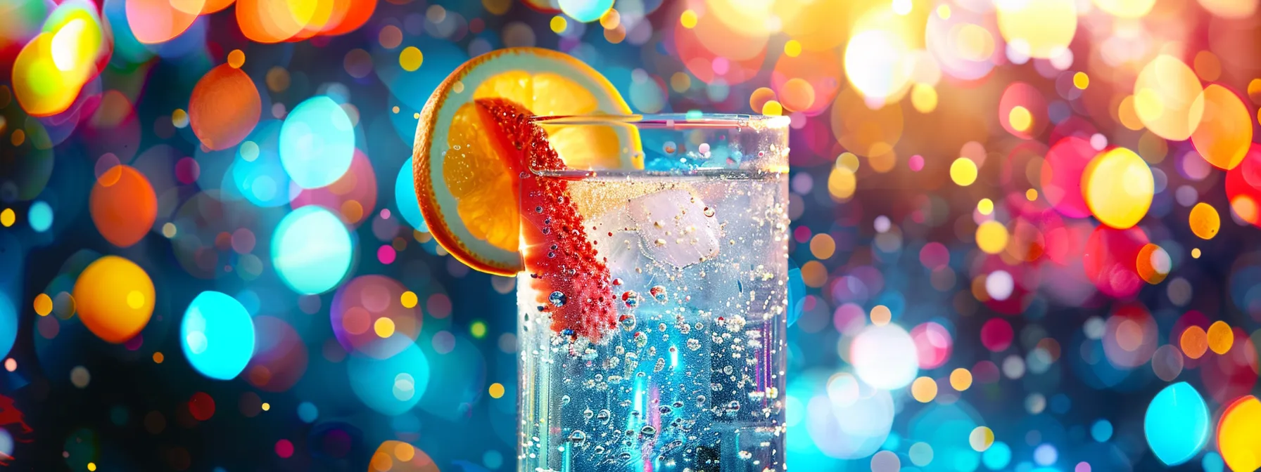 a chilled, thc-infused seltzer in a clear glass, glistening with effervescent bubbles and adorned with a vibrant fruit twist, set against a colorful cosmic backdrop that radiates a playful and social vibe. a chilled, thc-infused seltzer in a clear glass, glistening with effervescent bubbles and adorned with a vibrant fruit twist, set against a colorful cosmic backdrop that radiates a playful and social vibe.