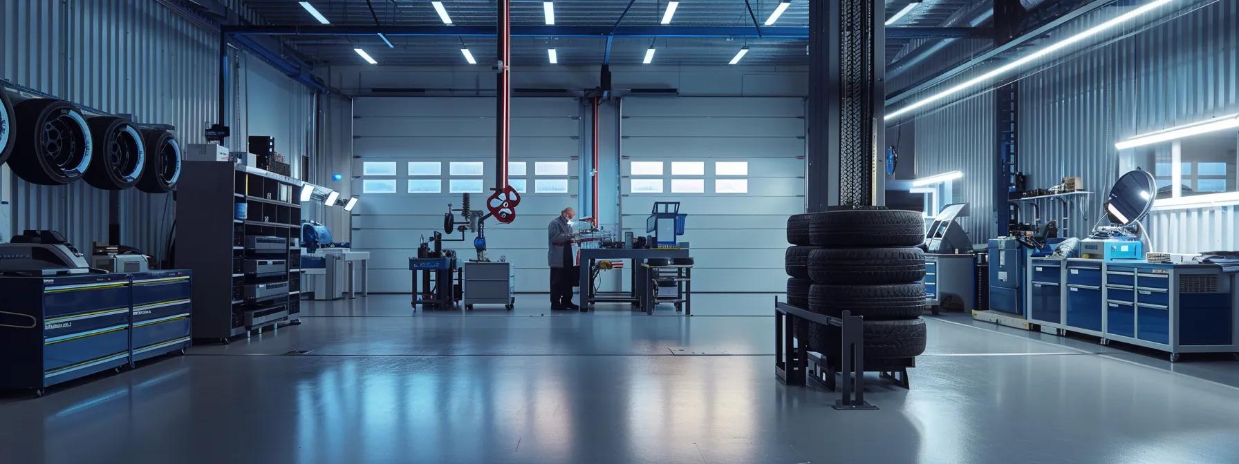 a clean and modern automotive service center with a well-organized tire maintenance station, showcasing a technician inspecting tires under bright, artificial lighting, emphasizing the importance of professional tire care for safety and cost efficiency. a clean and modern automotive service center with a well-organized tire maintenance station, showcasing a technician inspecting tires under bright, artificial lighting, emphasizing the importance of professional tire care for safety and cost efficiency.
