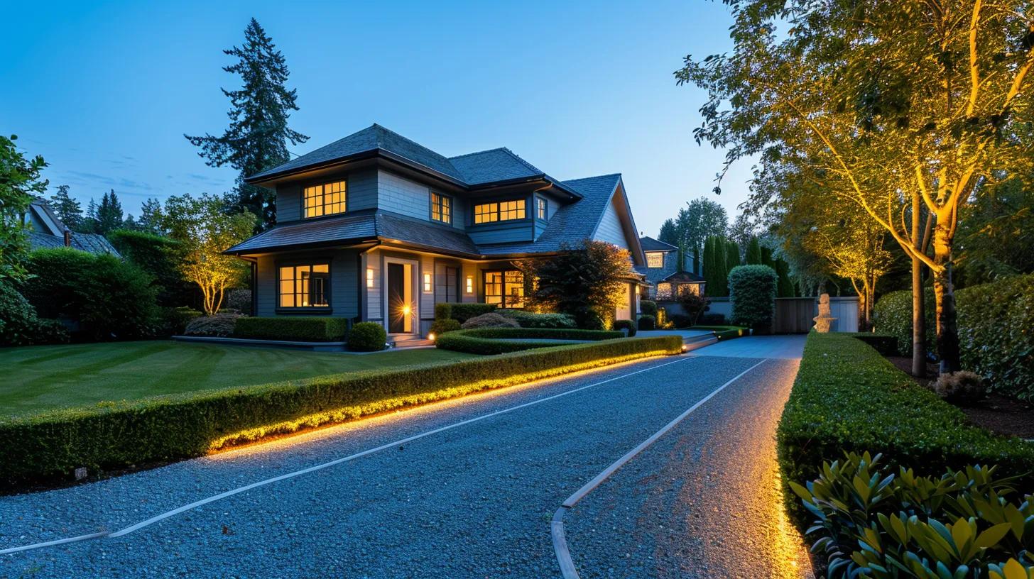 a clean, meticulously maintained home exterior with strategically trimmed hedges, neatly arranged gravel pathways, and well-organized refuse bins, all illuminated under crisp artificial lighting to emphasize its pest-resistant design and enhanced curb appeal. a clean, meticulously maintained home exterior with strategically trimmed hedges, neatly arranged gravel pathways, and well-organized refuse bins, all illuminated under crisp artificial lighting to emphasize its pest-resistant design and enhanced curb appeal.