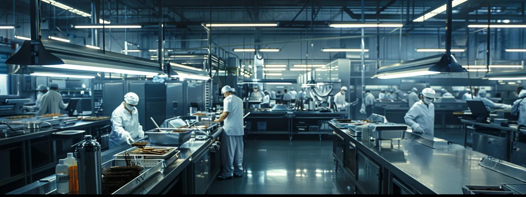 a clean, modern manufacturing facility is depicted, showcasing high-tech equipment and workers meticulously overseeing the controlled dehydration process of bully sticks, with sterile surfaces and quality assurance measures visibly implemented in the bustling environment. a clean, modern manufacturing facility is depicted, showcasing high-tech equipment and workers meticulously overseeing the controlled dehydration process of bully sticks, with sterile surfaces and quality assurance measures visibly implemented in the bustling environment.