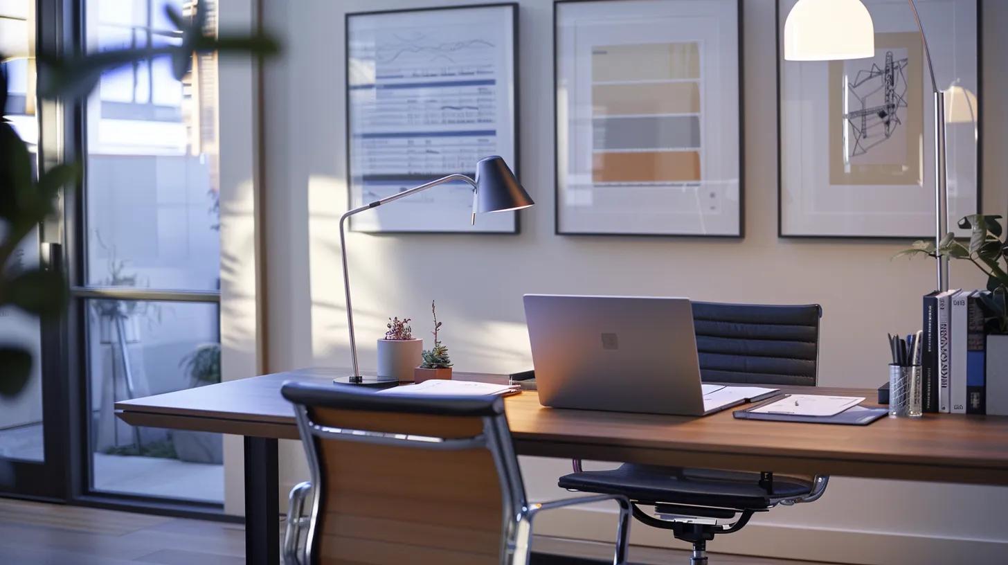 a clear and organized office space showcases a modern desk with neatly arranged paperwork, a laptop displaying a payment plan, and a welcoming chair, emphasizing the importance of meticulous planning for service payments and post-visit procedures. a clear and organized office space showcases a modern desk with neatly arranged paperwork, a laptop displaying a payment plan, and a welcoming chair, emphasizing the importance of meticulous planning for service payments and post-visit procedures.
