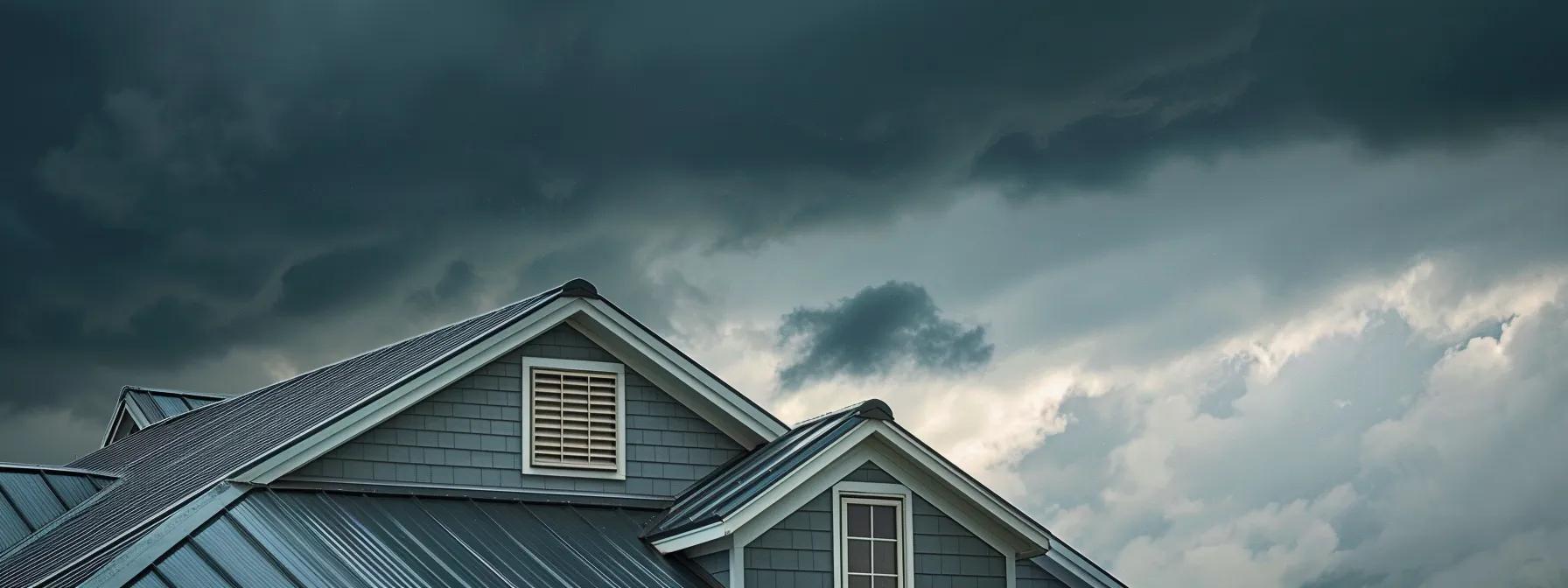 a close-up view of a modern residential roof featuring durable roofing materials, set against a dramatic backdrop of dark storm clouds and swirling winds, capturing the essence of missouri’s challenging climate conditions. a close-up view of a modern residential roof featuring durable roofing materials, set against a dramatic backdrop of dark storm clouds and swirling winds, capturing the essence of missouri’s challenging climate conditions.