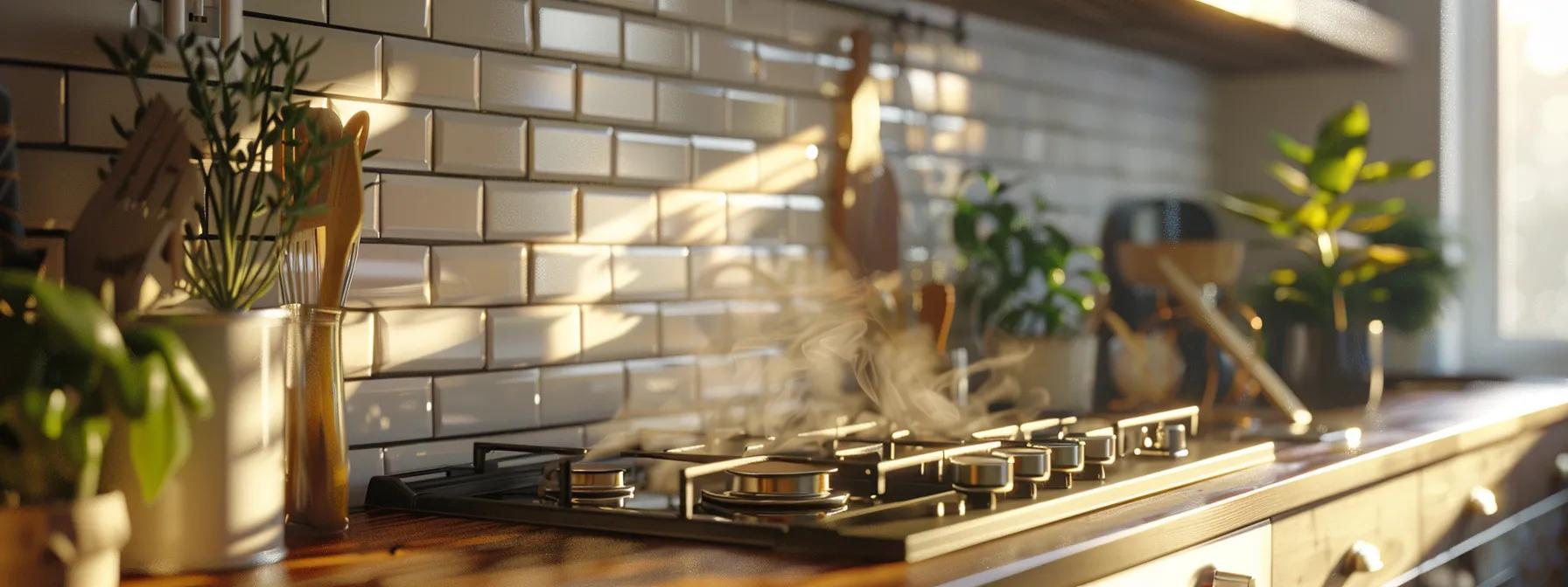 a close-up view of a modern kitchen with a gas stove emitting a faint, noticeable odor, surrounded by a high-tech gas leak detection device, emphasizing the importance of recognizing potential gas leak signs in a domestic setting. a close-up view of a modern kitchen with a gas stove emitting a faint, noticeable odor, surrounded by a high-tech gas leak detection device, emphasizing the importance of recognizing potential gas leak signs in a domestic setting.
