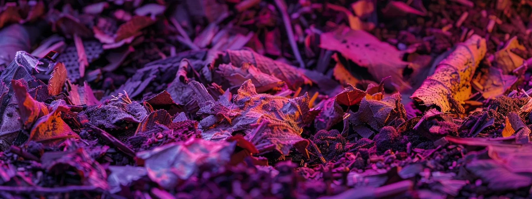 a close-up view of a vibrant, freshly treated soil bed in an urban garden, showcasing the rich texture of woodchips blended into the soil, illustrating its enhanced water retention capabilities under bright, artificial lighting. a close-up view of a vibrant, freshly treated soil bed in an urban garden, showcasing the rich texture of woodchips blended into the soil, illustrating its enhanced water retention capabilities under bright, artificial lighting.