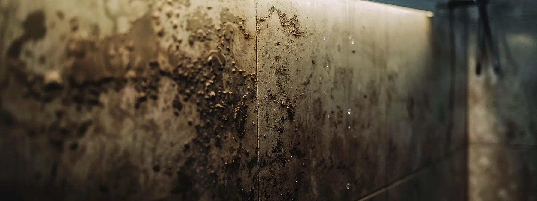 a close-up of a dimly lit, modern bathroom wall displaying prominent water stains and warped drywall, highlighting clear signs of a hidden water leak, with the focus on the subtle imperfections and discolouration that indicate moisture issues. a close-up of a dimly lit, modern bathroom wall displaying prominent water stains and warped drywall, highlighting clear signs of a hidden water leak, with the focus on the subtle imperfections and discolouration that indicate moisture issues.