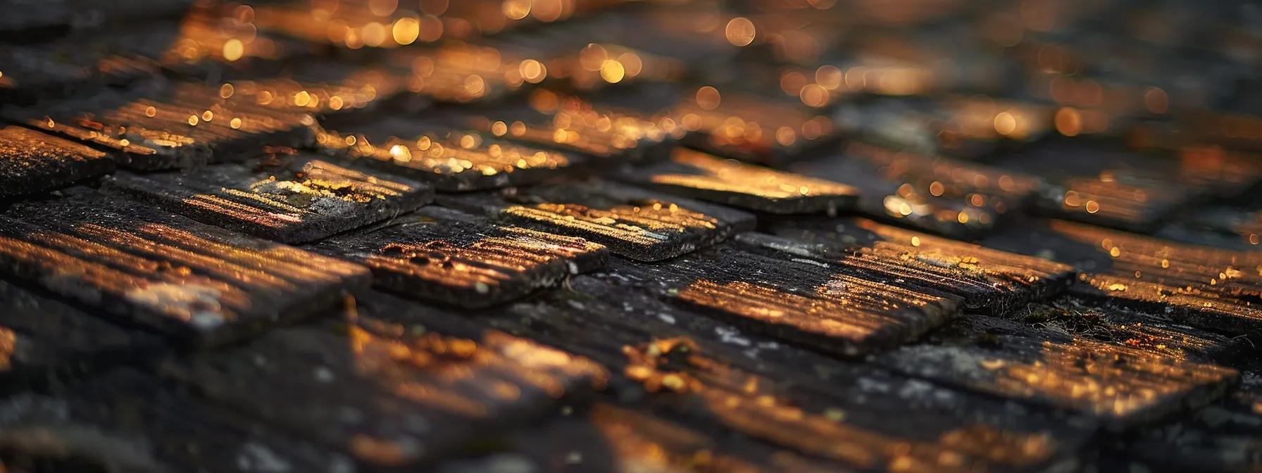 a close-up view of an aged roof showcasing distinctively curled and warped shingles, highlighted under artificial lighting in an urban setting, emphasizing the urgent need for professional inspection and repair. a close-up view of an aged roof showcasing distinctively curled and warped shingles, highlighted under artificial lighting in an urban setting, emphasizing the urgent need for professional inspection and repair.