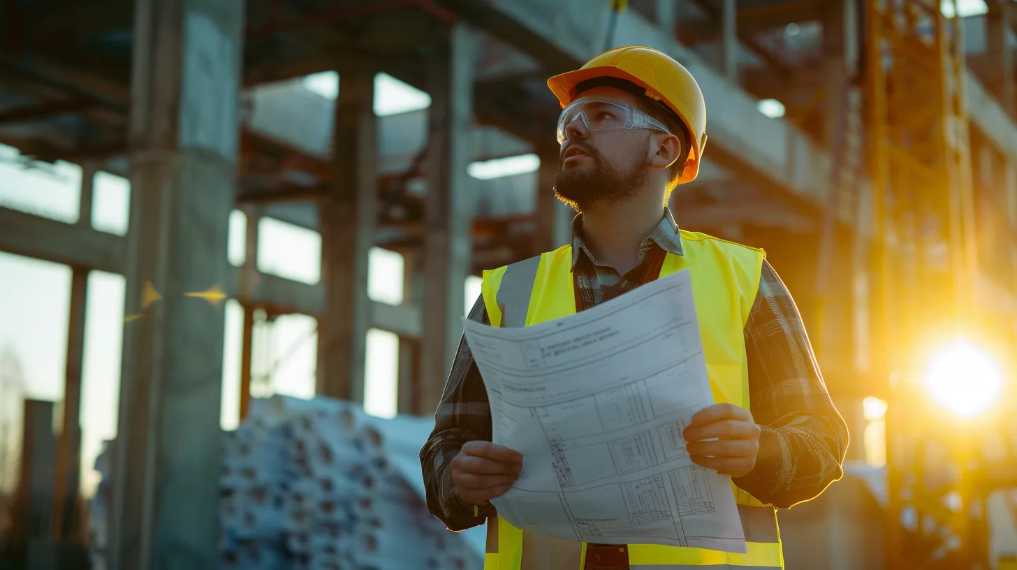 a confident builder stands amidst a construction site, surrounded by blueprints and compliance documents, under a bright afternoon sun, exuding professionalism and readiness to tackle compliance challenges. a confident builder stands amidst a construction site, surrounded by blueprints and compliance documents, under a bright afternoon sun, exuding professionalism and readiness to tackle compliance challenges.