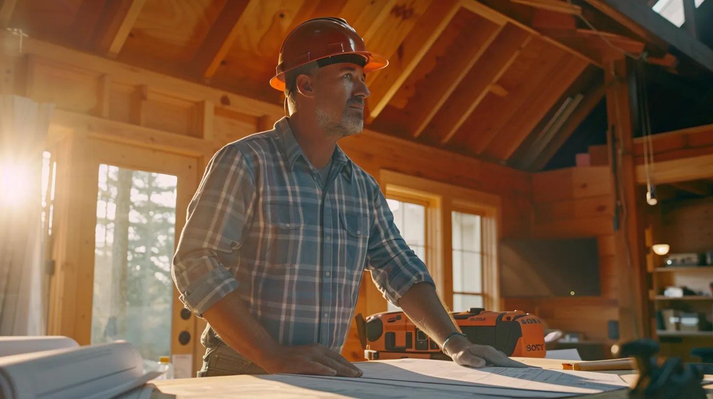 a confident homeowner observes a custom builder presenting a detailed project management plan, surrounded by blueprints and digital timelines in a bright, open construction office, showcasing clarity and professionalism. a confident homeowner observes a custom builder presenting a detailed project management plan, surrounded by blueprints and digital timelines in a bright, open construction office, showcasing clarity and professionalism.