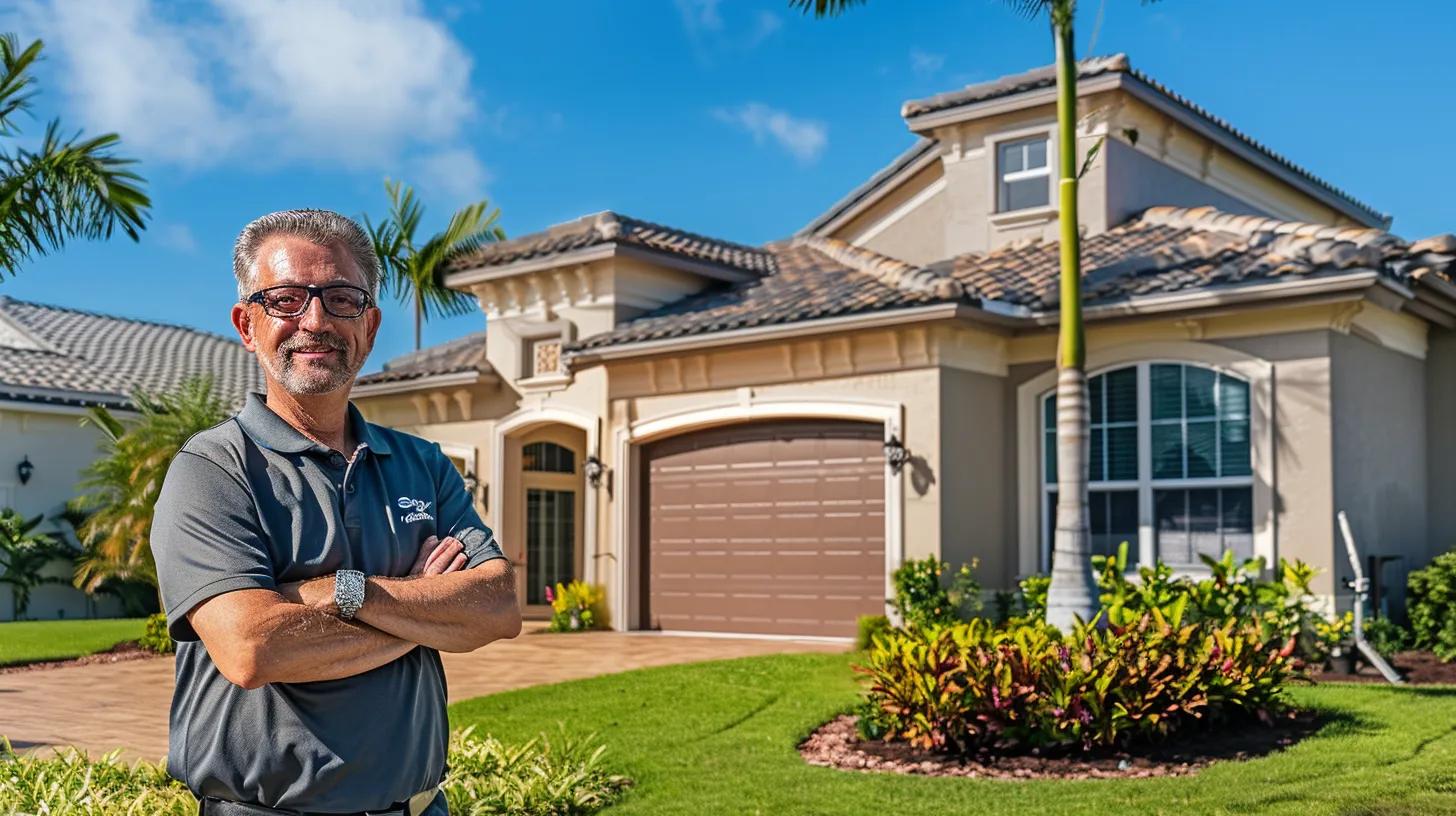 a confident homeowner stands proudly in front of a beautifully constructed custom home, with a backdrop of lush landscaping and clear blue skies, symbolizing the celebration of choosing a reputable builder known for quality craftsmanship and reliable service. a confident homeowner stands proudly in front of a beautifully constructed custom home, with a backdrop of lush landscaping and clear blue skies, symbolizing the celebration of choosing a reputable builder known for quality craftsmanship and reliable service.