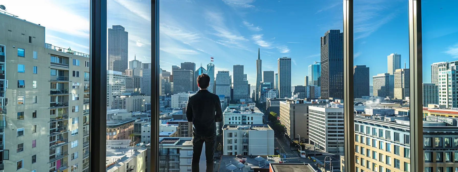 a contemplative architect gazes over a vibrant urban skyline, symbolizing the dynamic landscape of architectural careers and the evolving market trends in the industry.