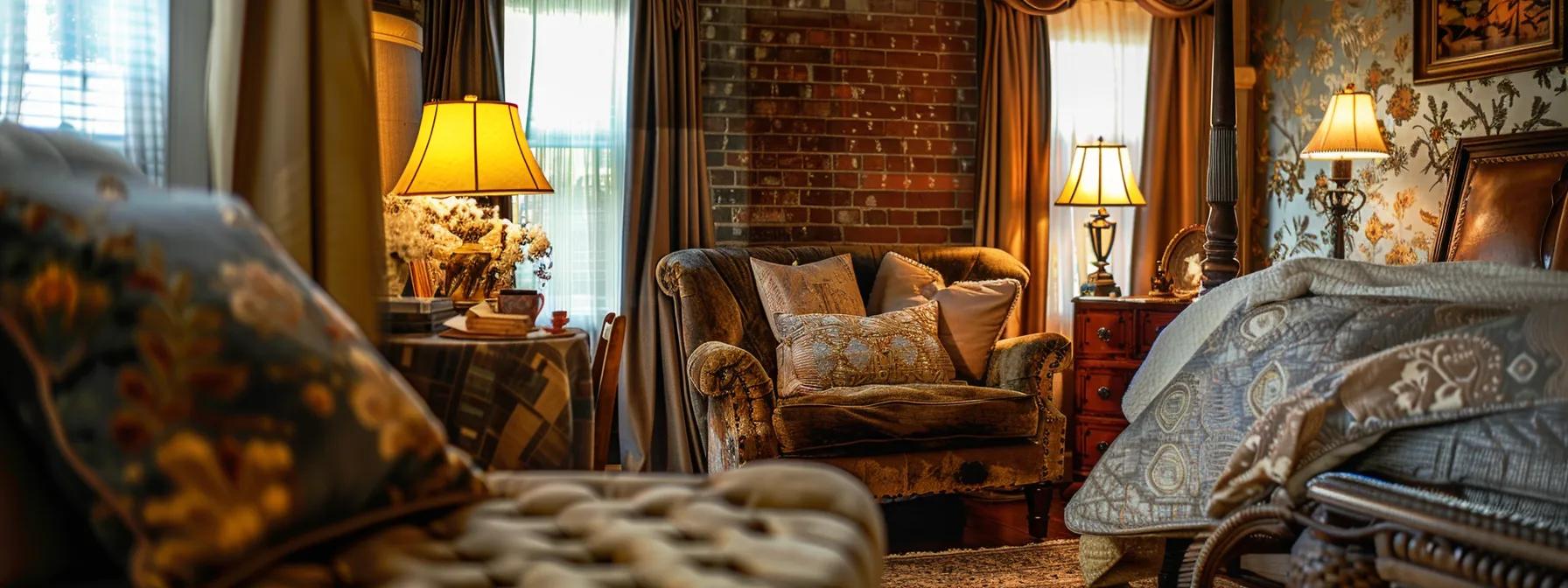 a cozy and inviting interior of a unique bed and breakfast in blue ridge, featuring elegantly decorated rooms with warm lighting, vintage furnishings, and personal touches that convey a welcoming atmosphere for guests seeking an enriching hospitality experience. a cozy and inviting interior of a unique bed and breakfast in blue ridge, featuring elegantly decorated rooms with warm lighting, vintage furnishings, and personal touches that convey a welcoming atmosphere for guests seeking an enriching hospitality experience.