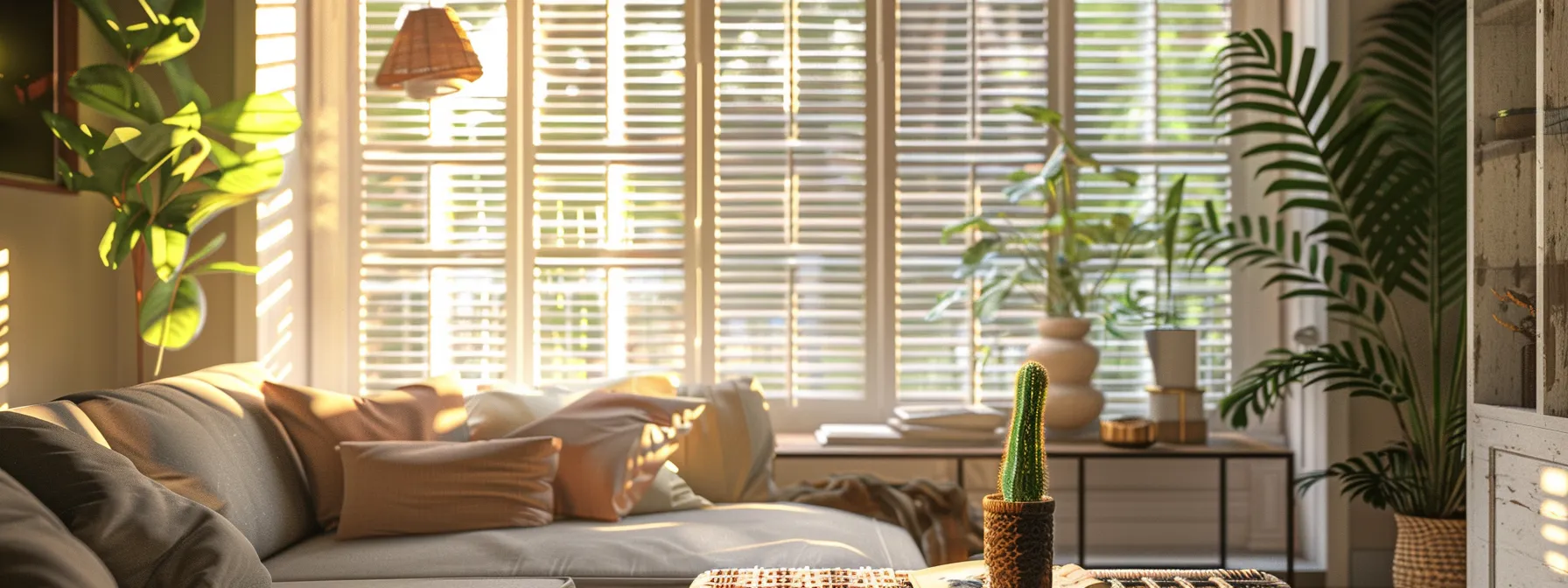 a cozy living room adorned with elegant woven shades and shutters, perfectly complementing the riverside climate and enhancing both energy efficiency and interior style. a cozy living room adorned with elegant woven shades and shutters, perfectly complementing the riverside climate and enhancing both energy efficiency and interior style.