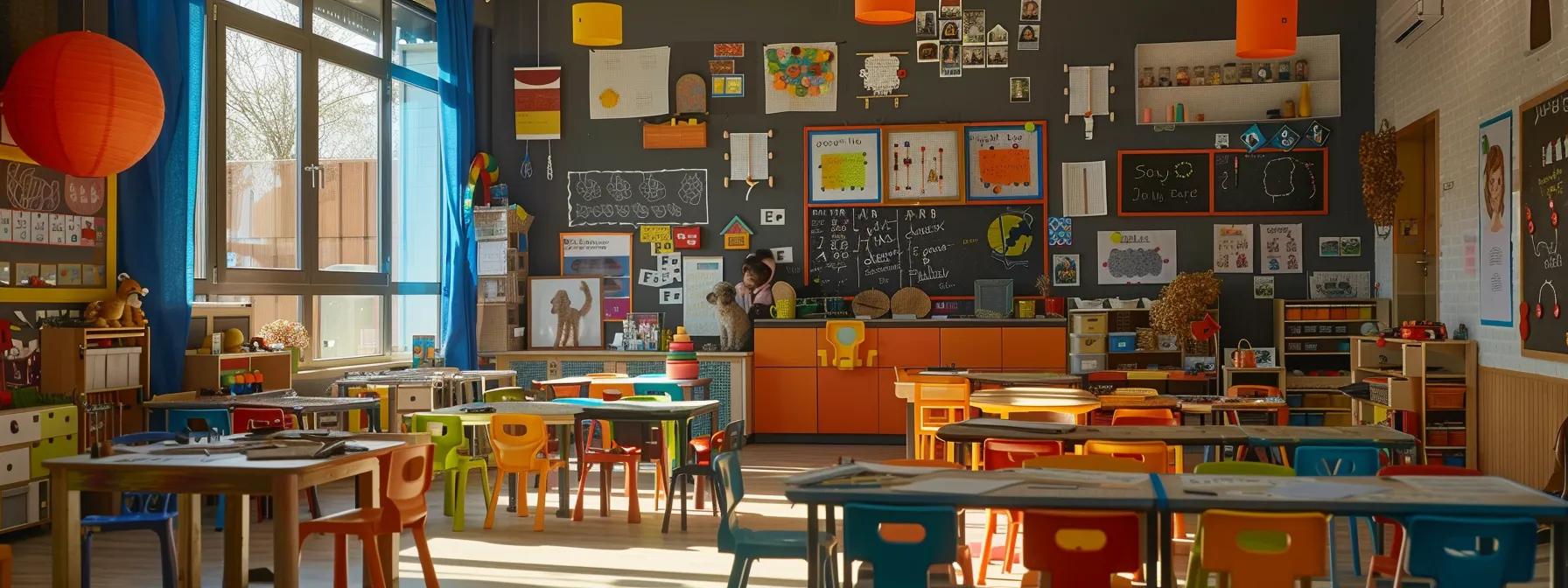 a cozy, well-organized training space filled with playful doodles and retrievers engaging with trainers, surrounded by colorful training tools and bright, welcoming decor, portraying an atmosphere of learning and companionship.