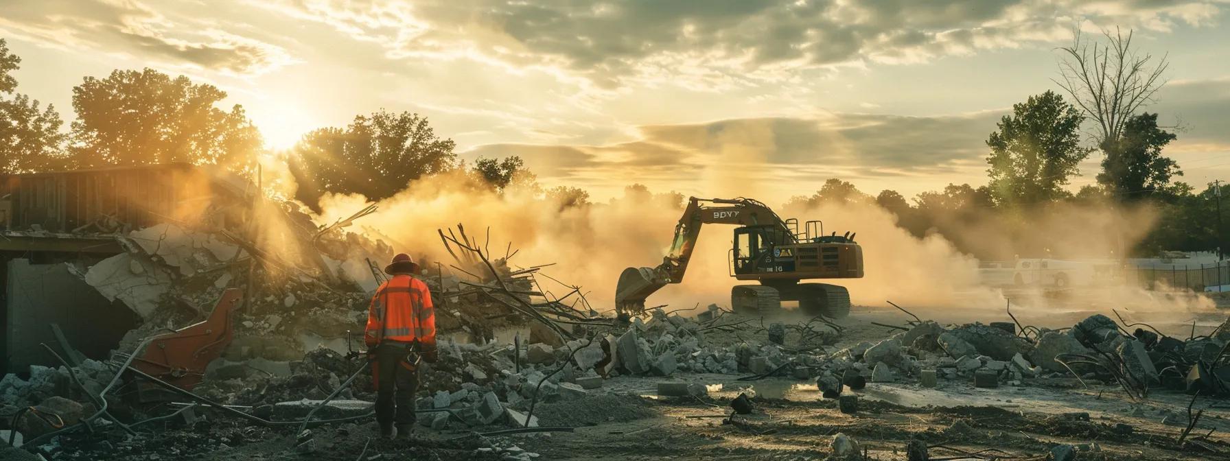 a demolition contractor in indiana expertly wielding explosives in a landscape demolition project, showcasing unique earning potential and specialized skills. a demolition contractor in indiana expertly wielding explosives in a landscape demolition project, showcasing unique earning potential and specialized skills.