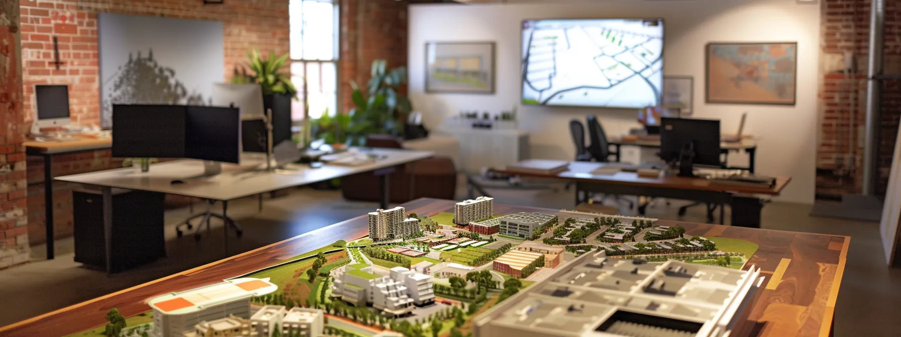 a detailed and modern office setting showcases an asphalt grading consultation in san diego, featuring a diverse team of engineers reviewing digital project plans on sleek monitors, surrounded by architectural models and cost analysis charts, all under bright, focused overhead lighting.