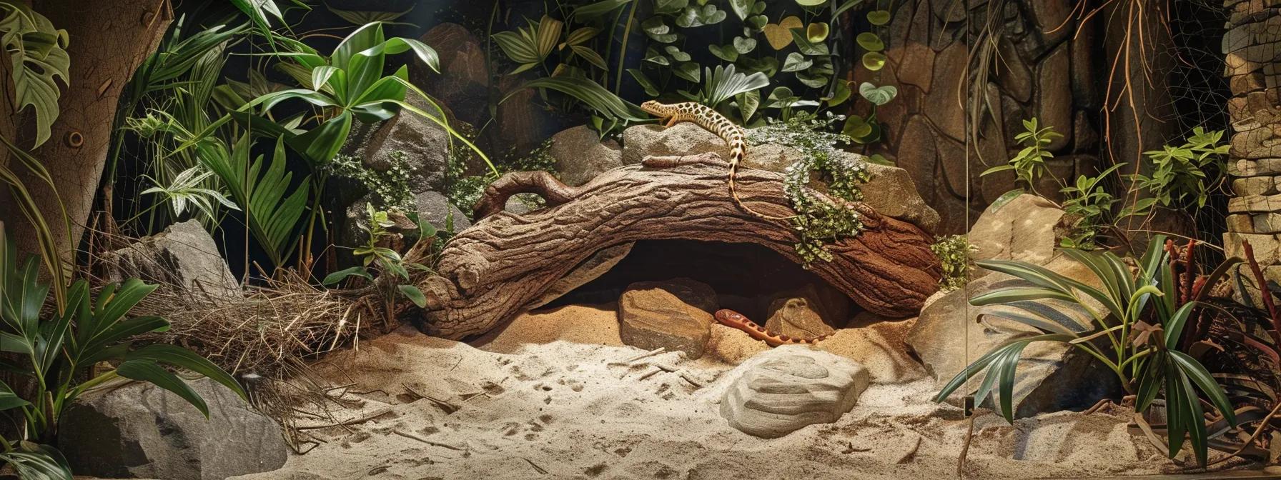 a detailed reptile enclosure is showcased, featuring various substrates like sand, bark, and coconut fiber, illustrating the importance of texture and moisture retention in promoting reptile health and natural behaviors within a modern, well-lit terrarium setting. a detailed reptile enclosure is showcased, featuring various substrates like sand, bark, and coconut fiber, illustrating the importance of texture and moisture retention in promoting reptile health and natural behaviors within a modern, well-lit terrarium setting.