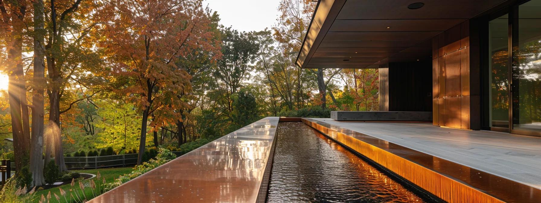 a detailed view of a sleek, seamless gutter system installed along the edge of a modern urban home, showcasing various materials like copper and aluminum, with a focus on precise measurements and installation complexity amidst an architecturally distinct rooftop design. a detailed view of a sleek, seamless gutter system installed along the edge of a modern urban home, showcasing various materials like copper and aluminum, with a focus on precise measurements and installation complexity amidst an architecturally distinct rooftop design.