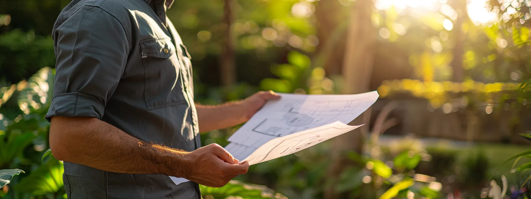 a detailed view of a professional landscape architect reviewing vibrant blueprints in a sunlit outdoor setting, with regulatory compliance documents and ada guidelines prominently displayed alongside the plans, symbolizing the importance of navigating permitting issues in paving projects. a detailed view of a professional landscape architect reviewing vibrant blueprints in a sunlit outdoor setting, with regulatory compliance documents and ada guidelines prominently displayed alongside the plans, symbolizing the importance of navigating permitting issues in paving projects.