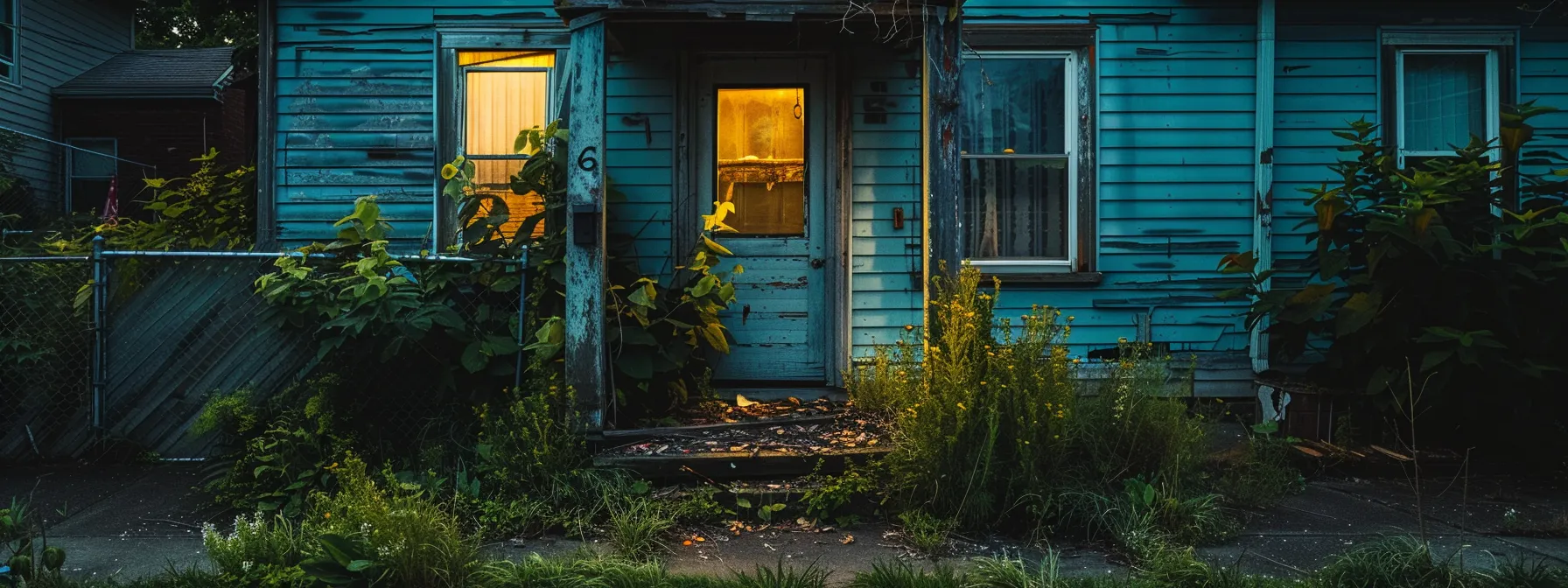 a dilapidated house with boarded-up windows and overgrown weeds in a deserted neighborhood, embodying the looming threat of foreclosure. a dilapidated house with boarded-up windows and overgrown weeds in a deserted neighborhood, embodying the looming threat of foreclosure.
