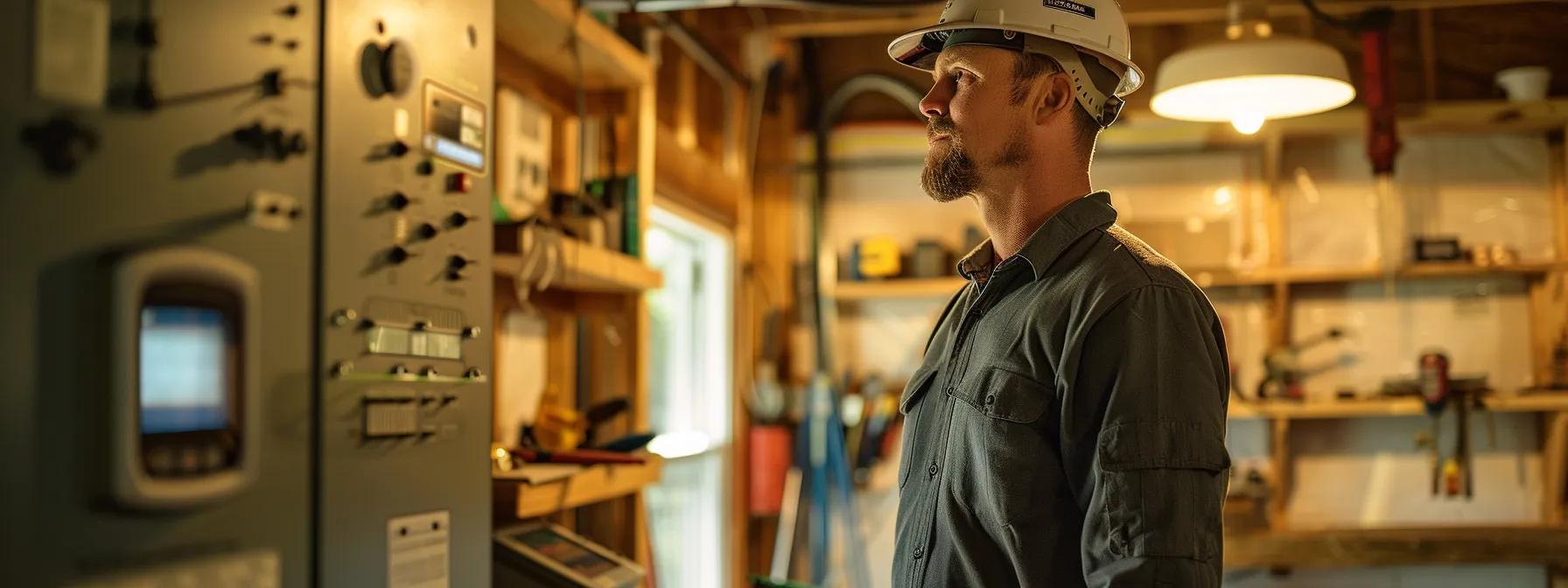 a diligent cape cod electrician inspects a modern home’s electrical panel, surrounded by tools and certification plaques in a well-lit, contemporary workshop, showcasing professionalism and expertise in the trade. a diligent cape cod electrician inspects a modern home’s electrical panel, surrounded by tools and certification plaques in a well-lit, contemporary workshop, showcasing professionalism and expertise in the trade.