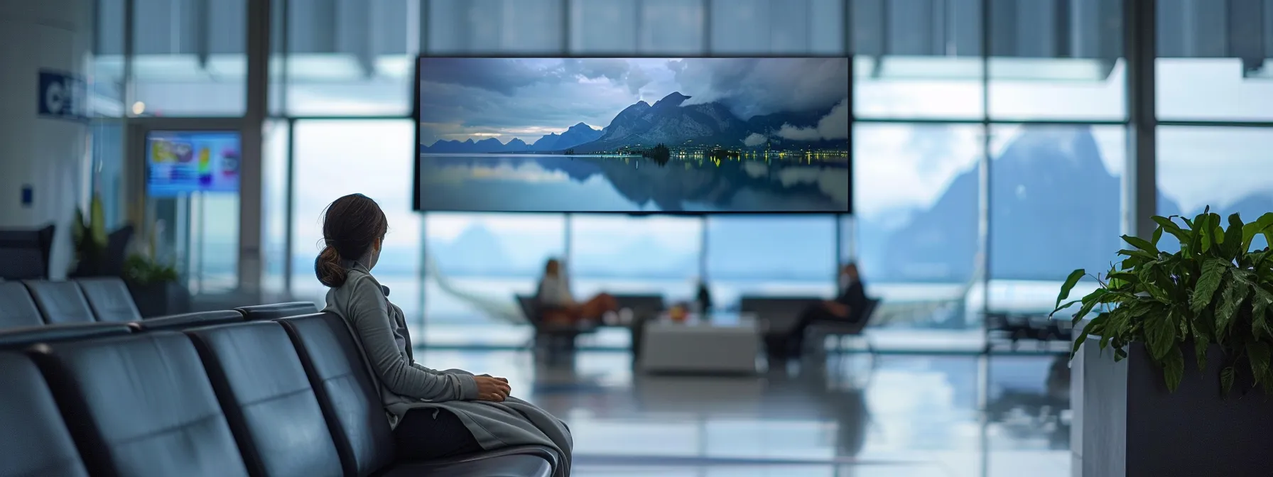 a discerning traveler sits in a sleek, modern airport lounge, thoughtfully weighing the benefits of a luxurious private transfer against a vibrant shared shuttle service, with images of each option neatly displayed on a digital screen nearby.