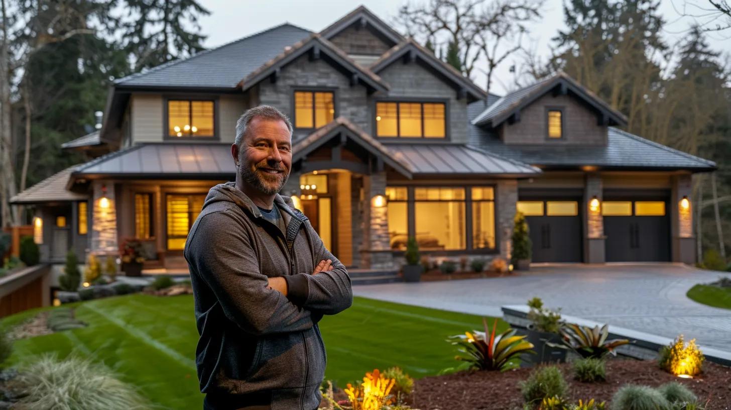 a distinguished custom home contractor stands confidently amidst a beautifully constructed home, showcasing impressive craftsmanship, under warm, golden hour lighting that highlights the quality and sophistication of his work. a distinguished custom home contractor stands confidently amidst a beautifully constructed home, showcasing impressive craftsmanship, under warm, golden hour lighting that highlights the quality and sophistication of his work.