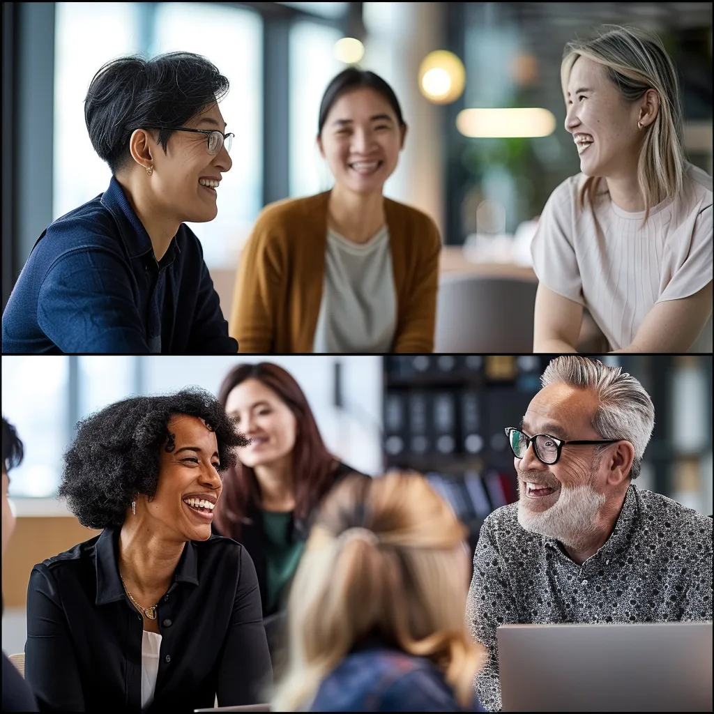 a diverse group of individuals in a modern office setting engages in an open discussion, their expressions reflecting sincerity and connection, as they collaborate to strengthen trust within a support group.