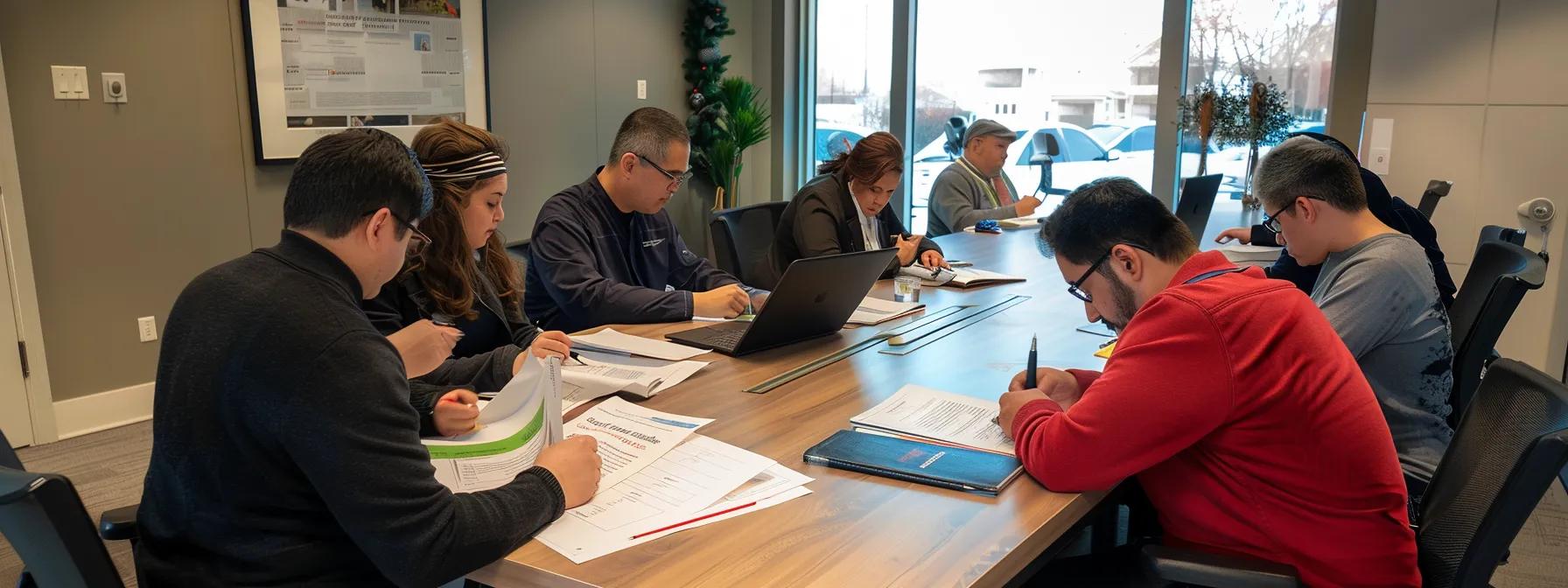 a diverse group of individuals reviewing and signing paperwork in a bright, modern office setting in prairieland village during the home closing process. a diverse group of individuals reviewing and signing paperwork in a bright, modern office setting in prairieland village during the home closing process.