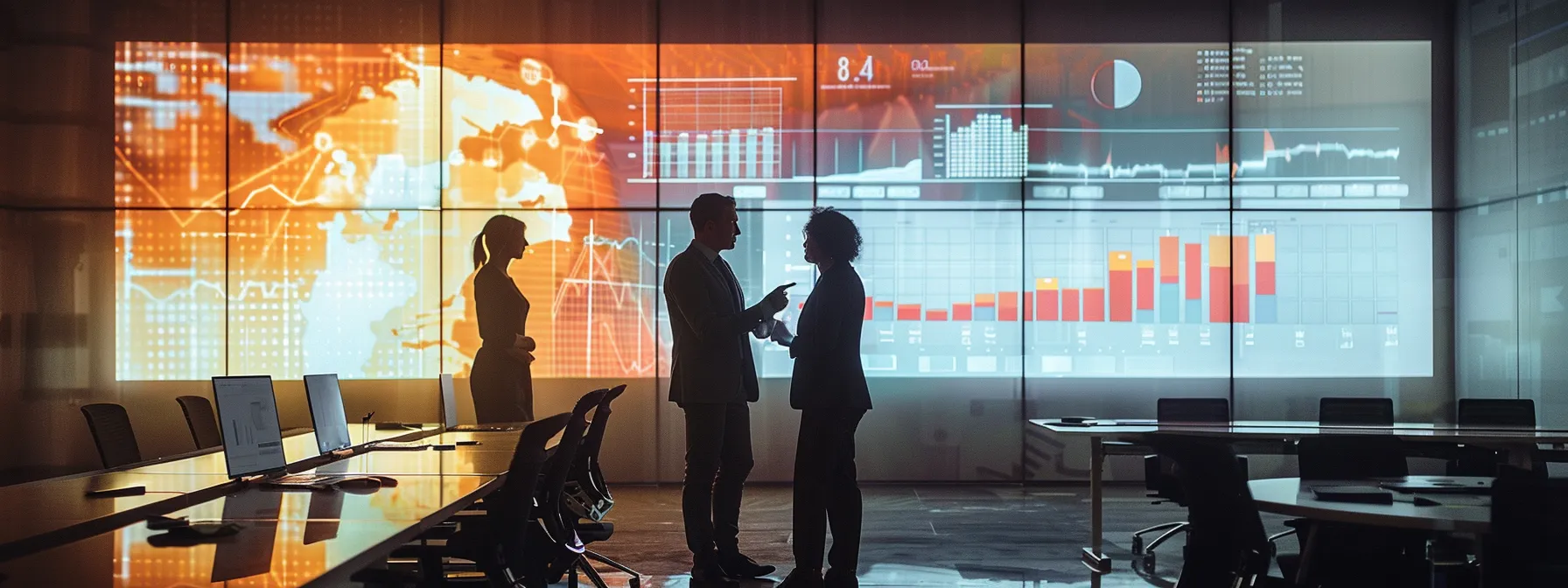 a dynamic and contemporary office space in london, showcasing a diverse team engaged in a focused discussion over seo strategies, highlighted by visual data projections on sleek screens that emphasise the analysis of costs and return on investment.