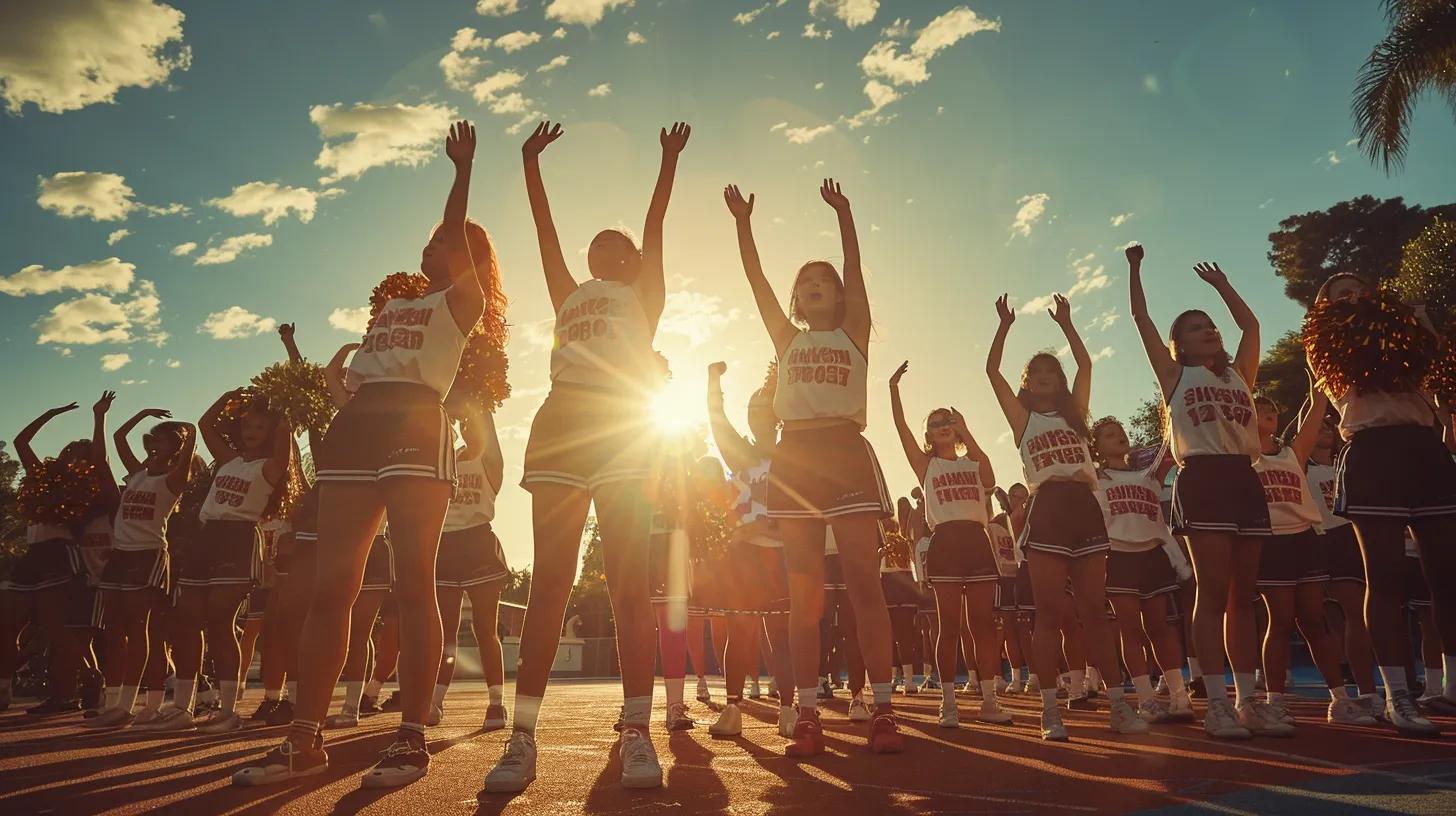 a dynamic cheerleading practice unfolds under vibrant, late afternoon sunlight, showcasing focused athletes engaged in seamless communication via mobile devices, capturing the essence of teamwork and organized coordination. a dynamic cheerleading practice unfolds under vibrant, late afternoon sunlight, showcasing focused athletes engaged in seamless communication via mobile devices, capturing the essence of teamwork and organized coordination.