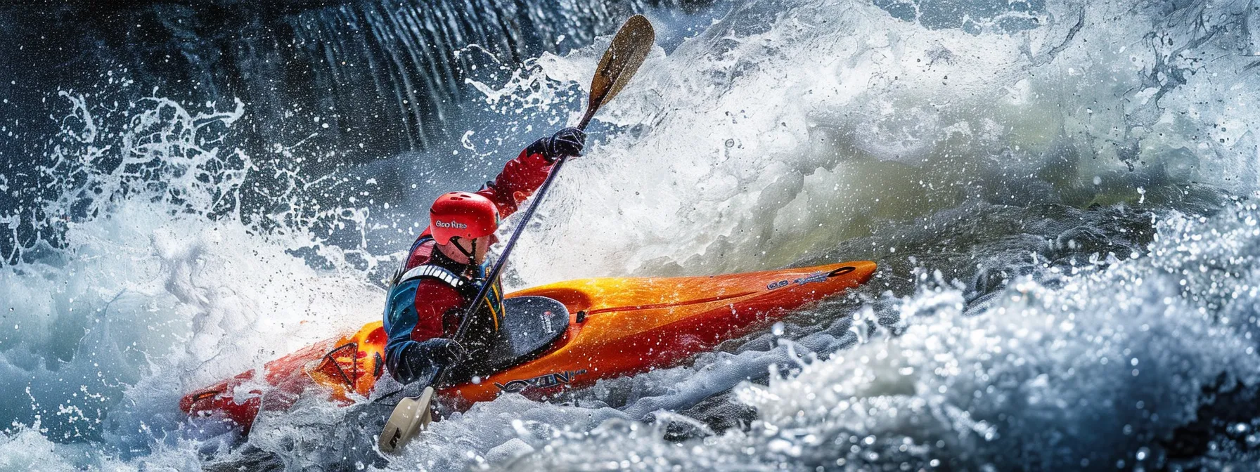 a dynamic close-up of a seasoned kayaker navigating the tumultuous class iv rapids of the ocoee river, showcasing intense focus and precision as whitewater crashes around them in a vibrant, action-packed moment.
